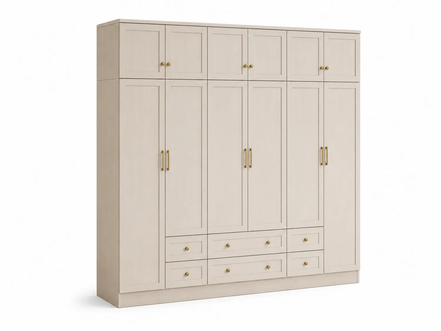 Armoire en Bois Massif Beige avec Portes et Tiroirs