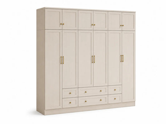 Armoire en Bois Massif Beige avec Portes et Tiroirs