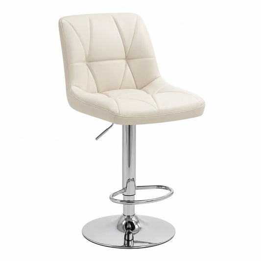Tabouret de bar en cuir synthétique crème et métal chromé réglable