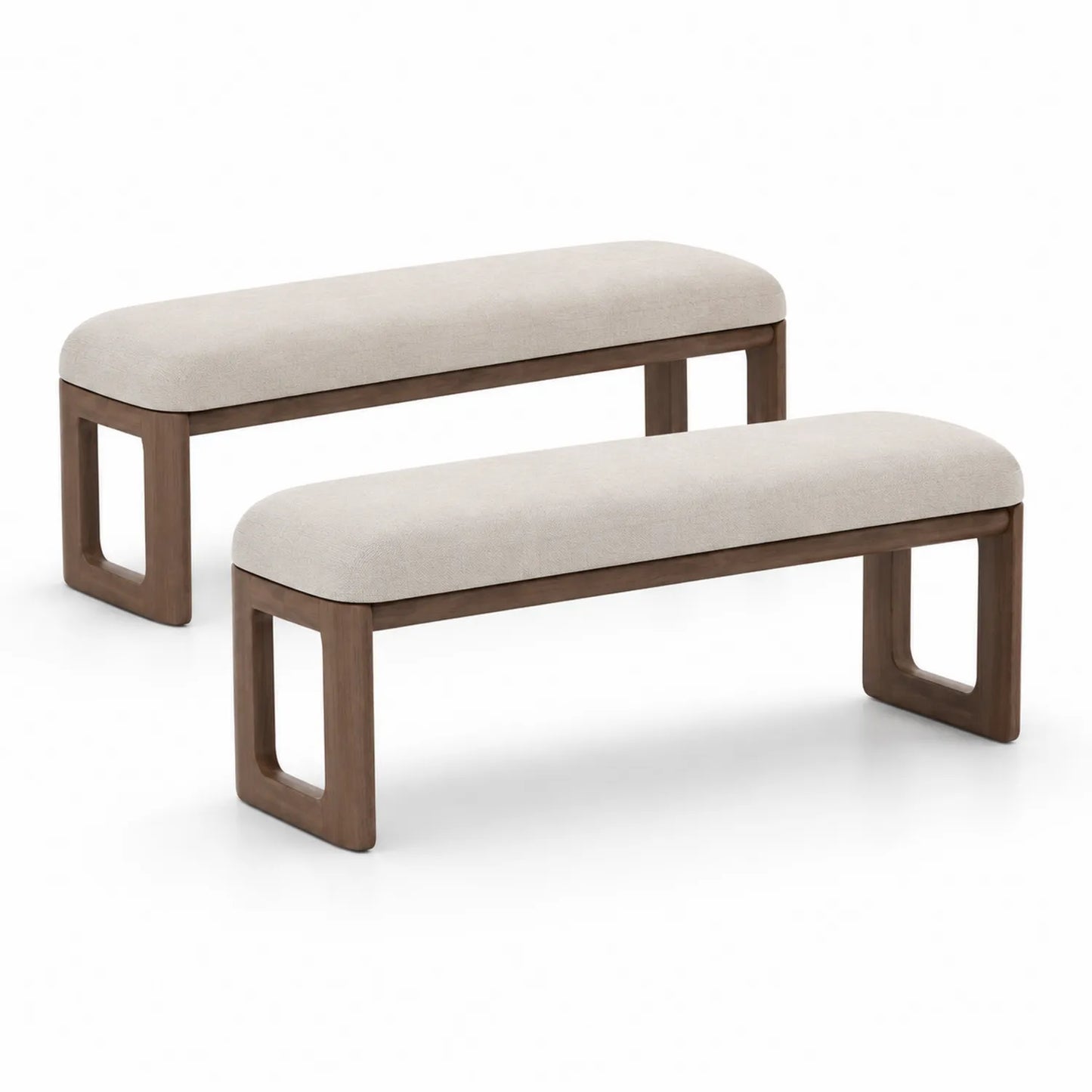 Lot de 2 bancs en bois et tissu beige