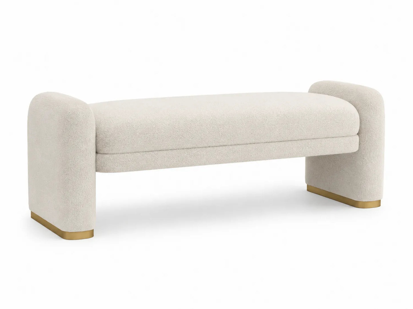Banc en tissu beige avec base métallique dorée