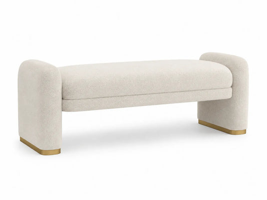 Banc en tissu beige avec base métallique dorée