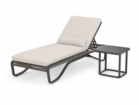 Chaise Longue Extérieure en Aluminium et Résine Tressée avec Coussins Beiges