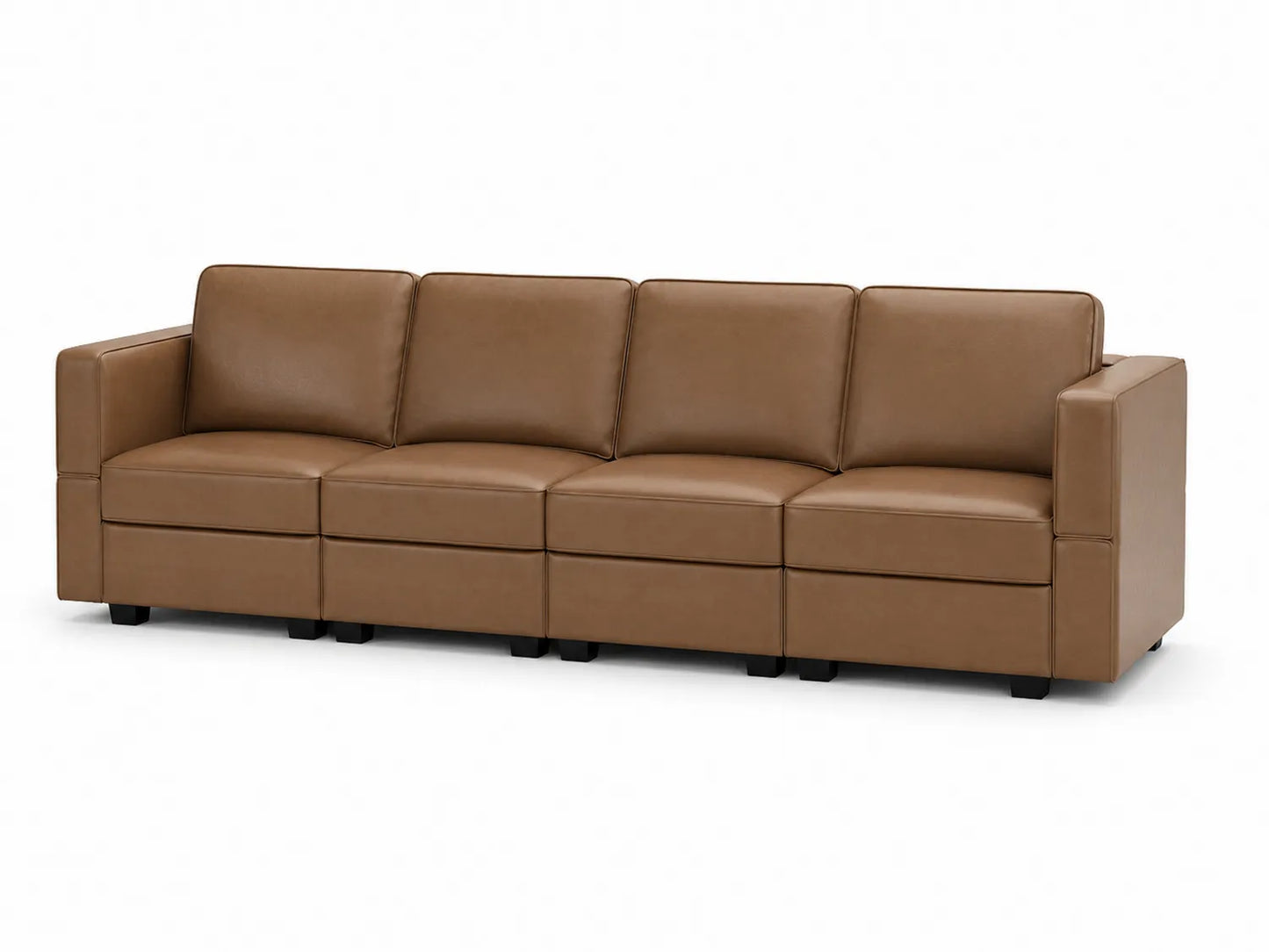 Canapé modulable 4 places en cuir synthétique brun
