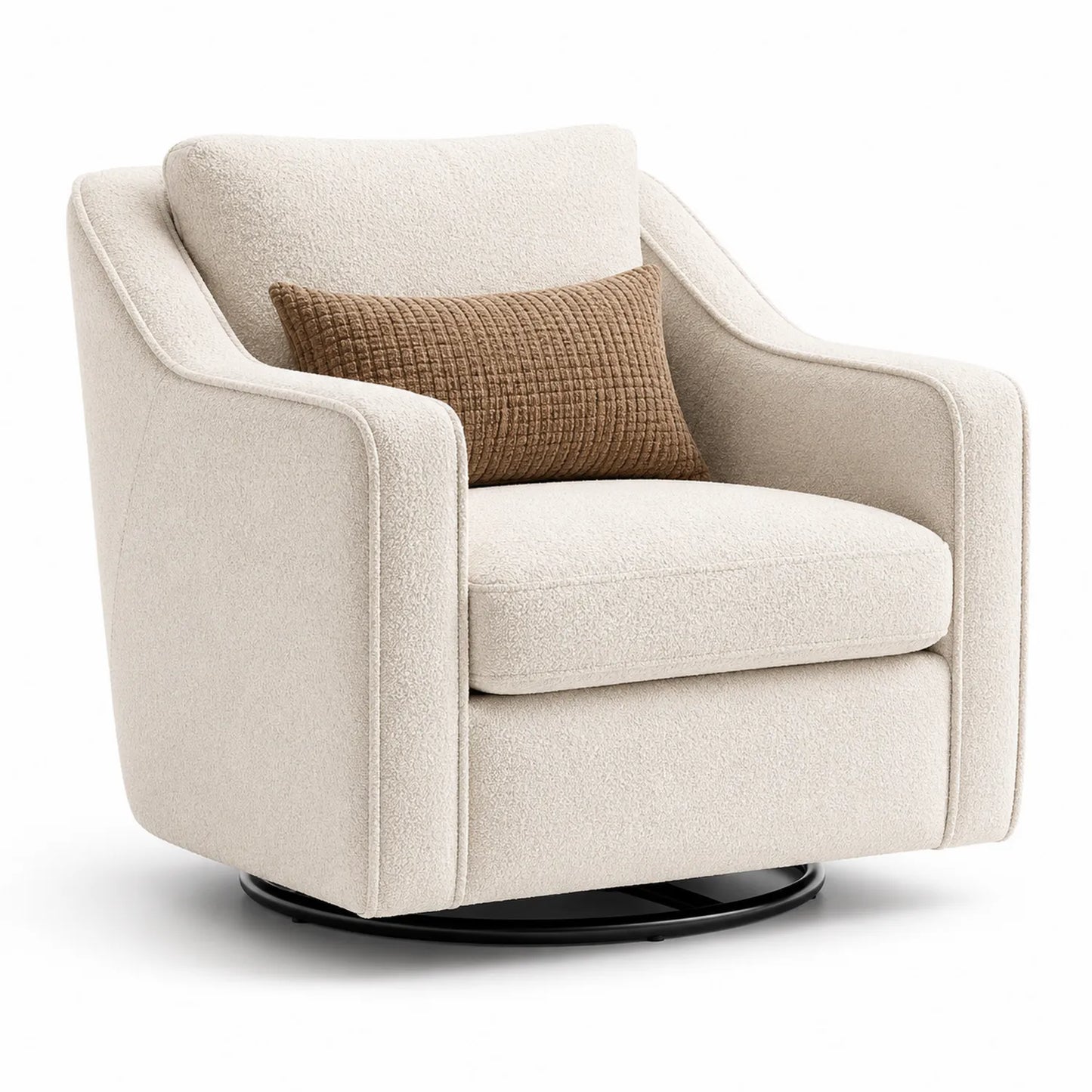 Fauteuil pivotant en tissu bouclé beige