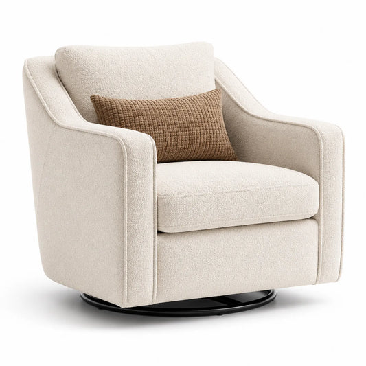 Fauteuil pivotant en tissu bouclé beige