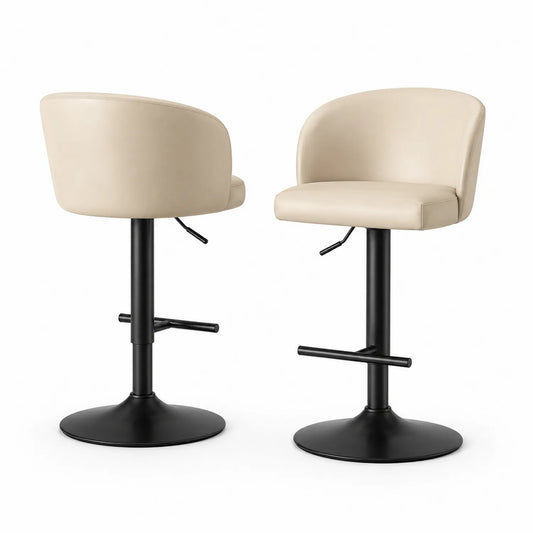 Tabourets de bar en cuir synthétique beige et acier réglable