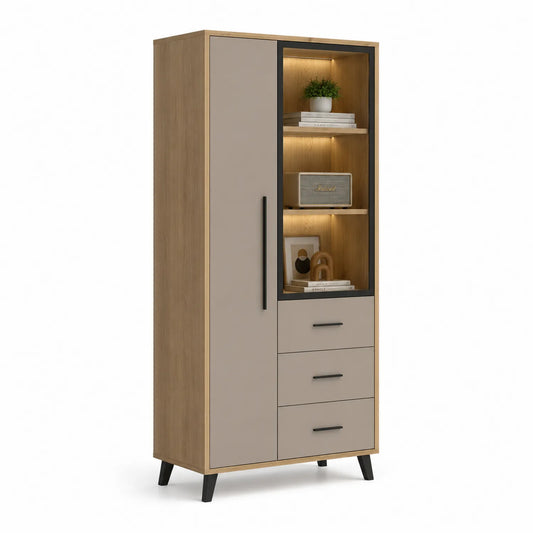 Armoire de rangement en bois MDF avec portes et tiroirs beige