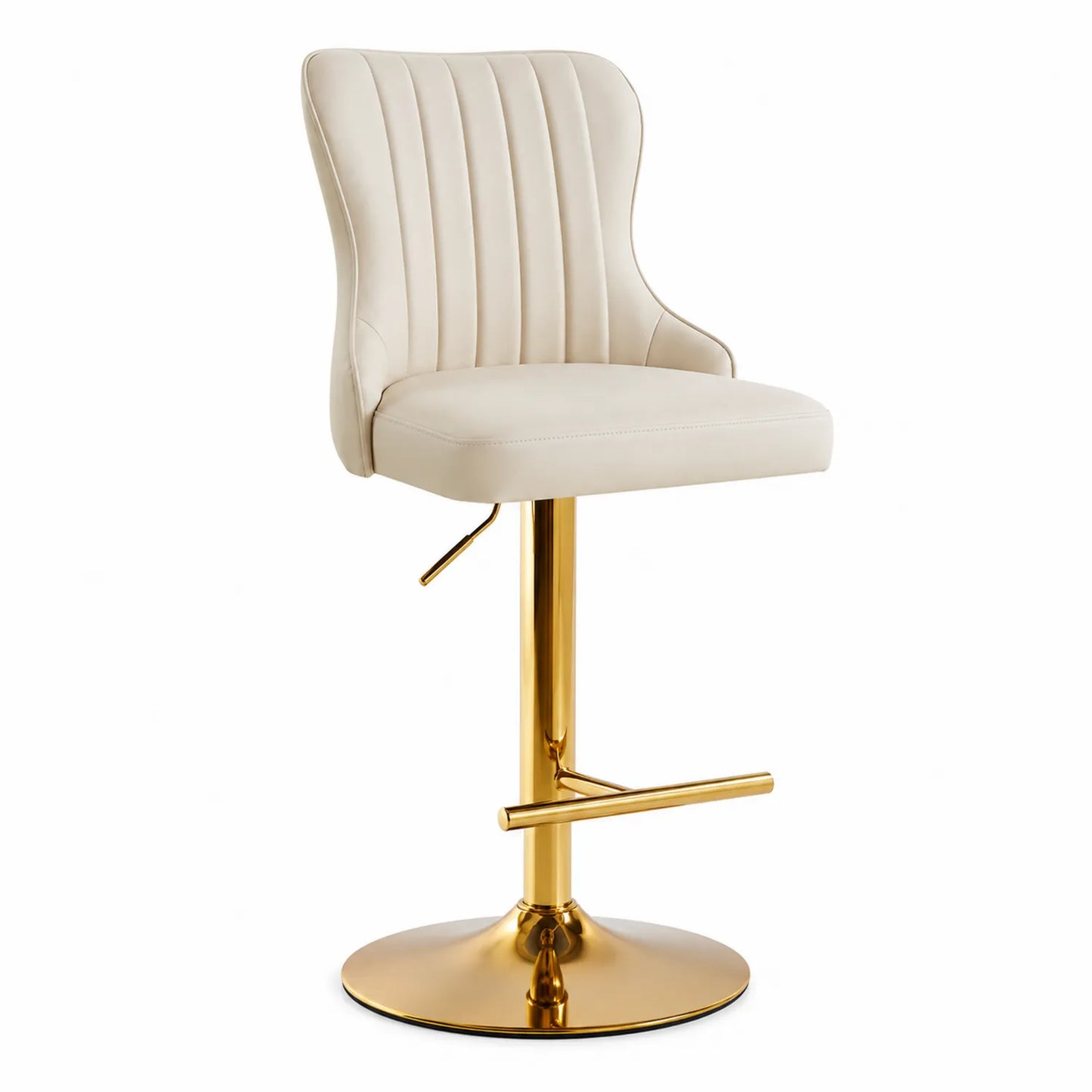 Tabouret de bar en cuir PU Crème avec base en métal doré pivotante