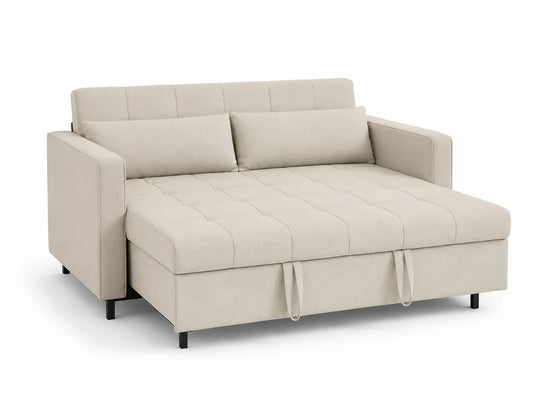 Canapé convertible en tissu beige avec rangement intégré