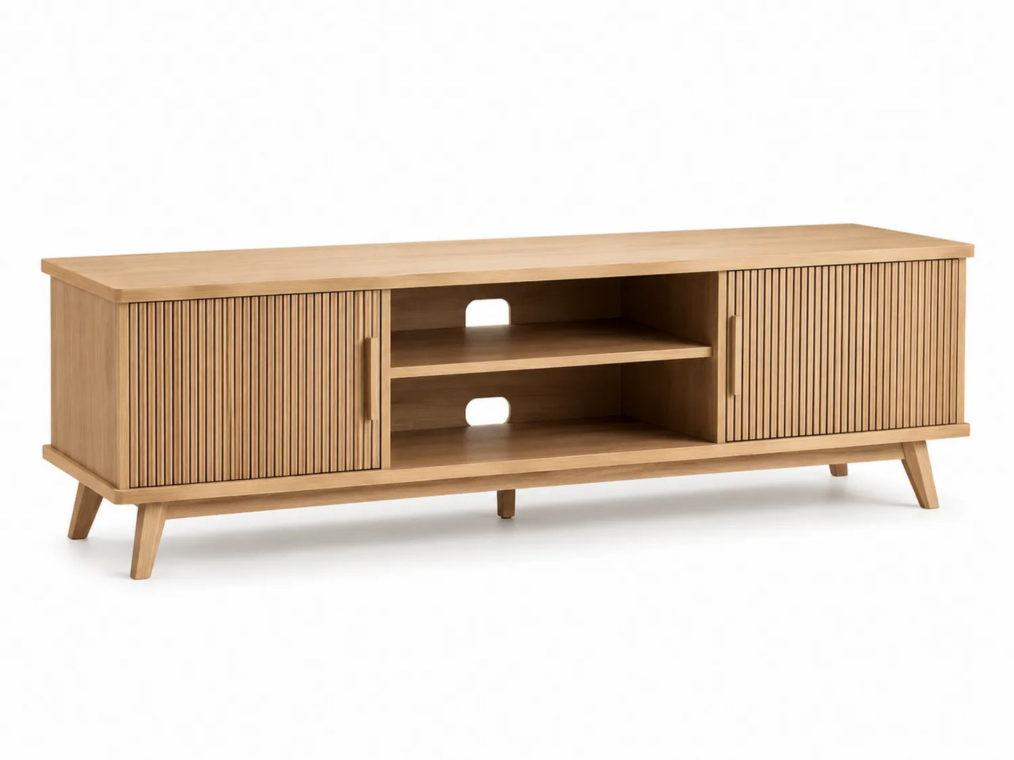 Meuble TV en chêne avec portes rainurées 180cm