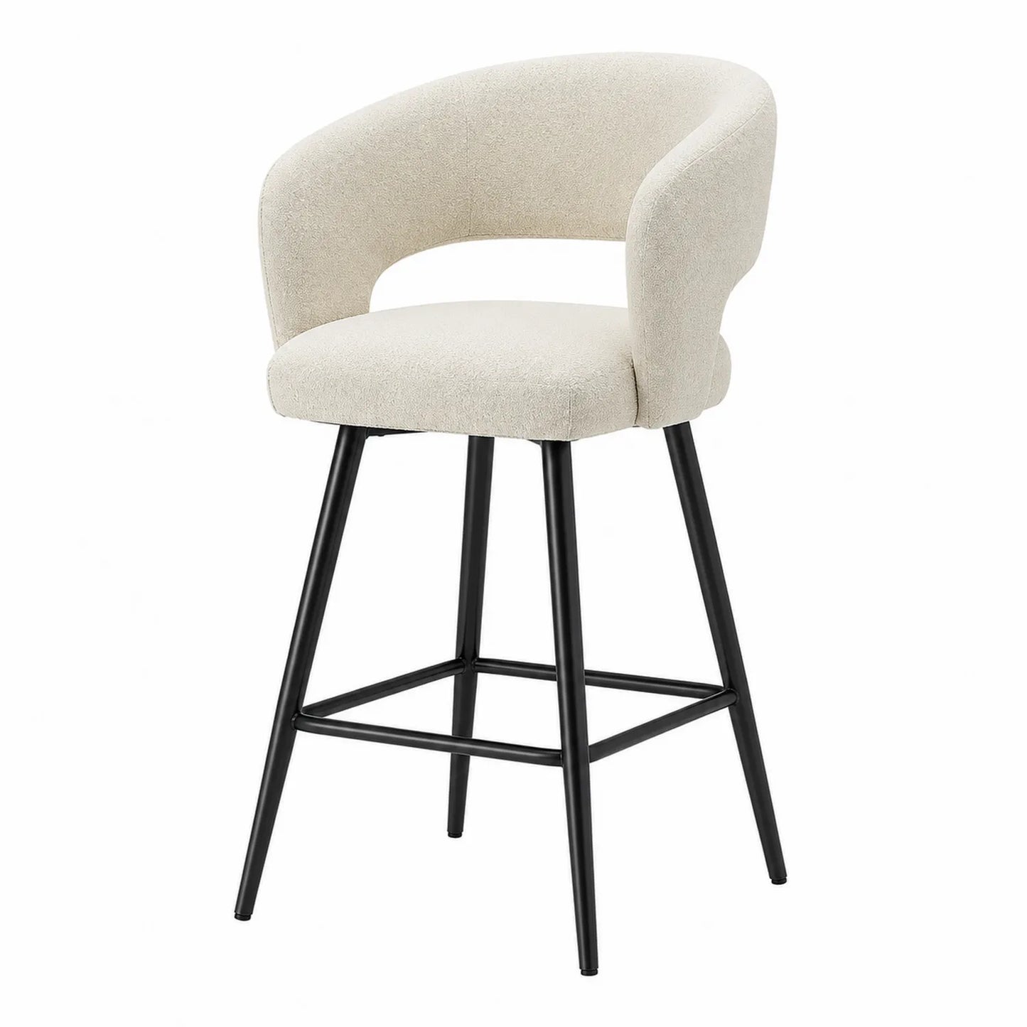 Tabouret de bar en tissu beige avec structure en métal noir