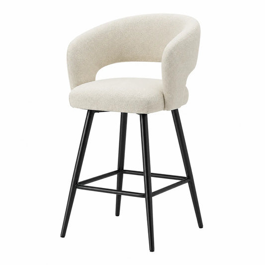 Tabouret de bar en tissu beige avec structure en métal noir