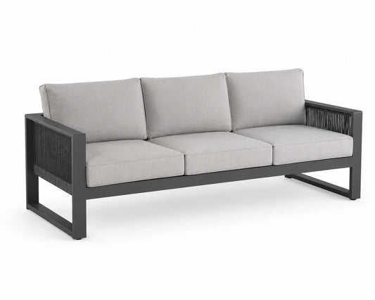 Canapé d'extérieur 3 places aluminium avec coussins en polyester gris