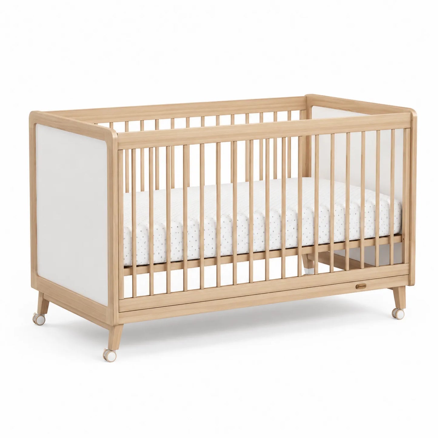 Lit bébé en bois de hêtre couleur Naturelle/Blanc 120x60 cm