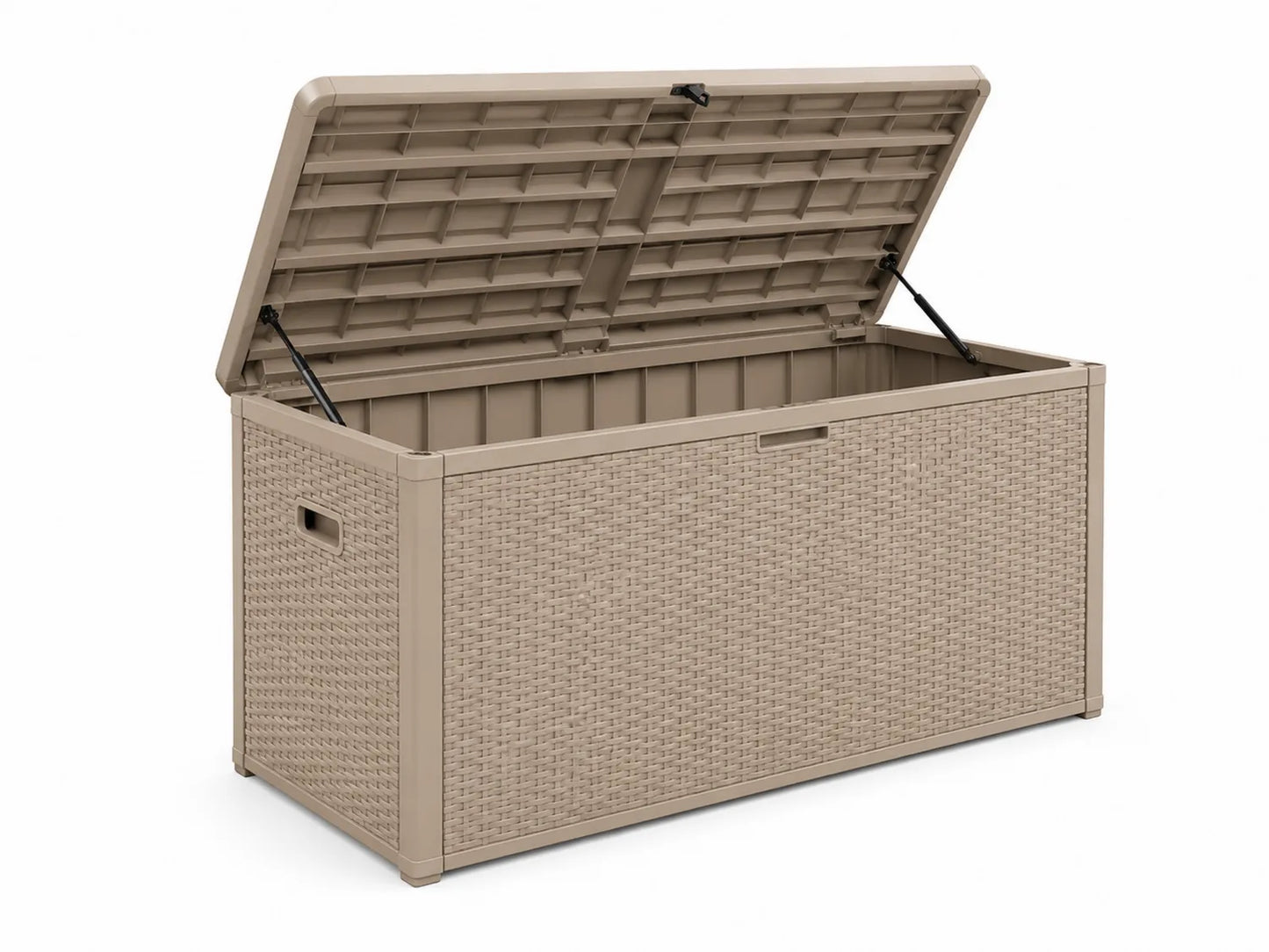 Coffre de rangement extérieur en plastique effet rotin beige 117x45x58 cm