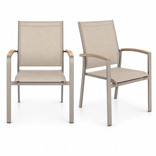 Lot de 2 chaises de jardin aluminium tissu textilène beige