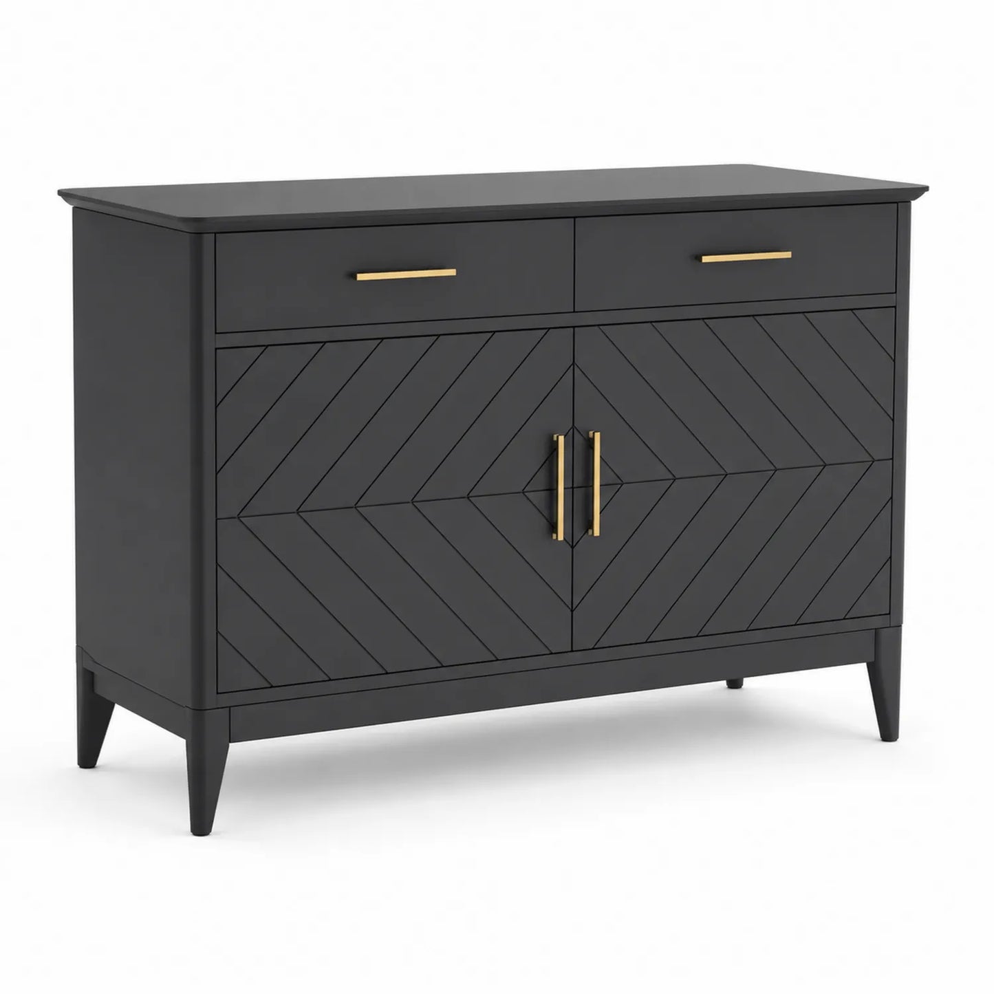 Commode en bois avec finition noire, deux tiroirs et deux portes