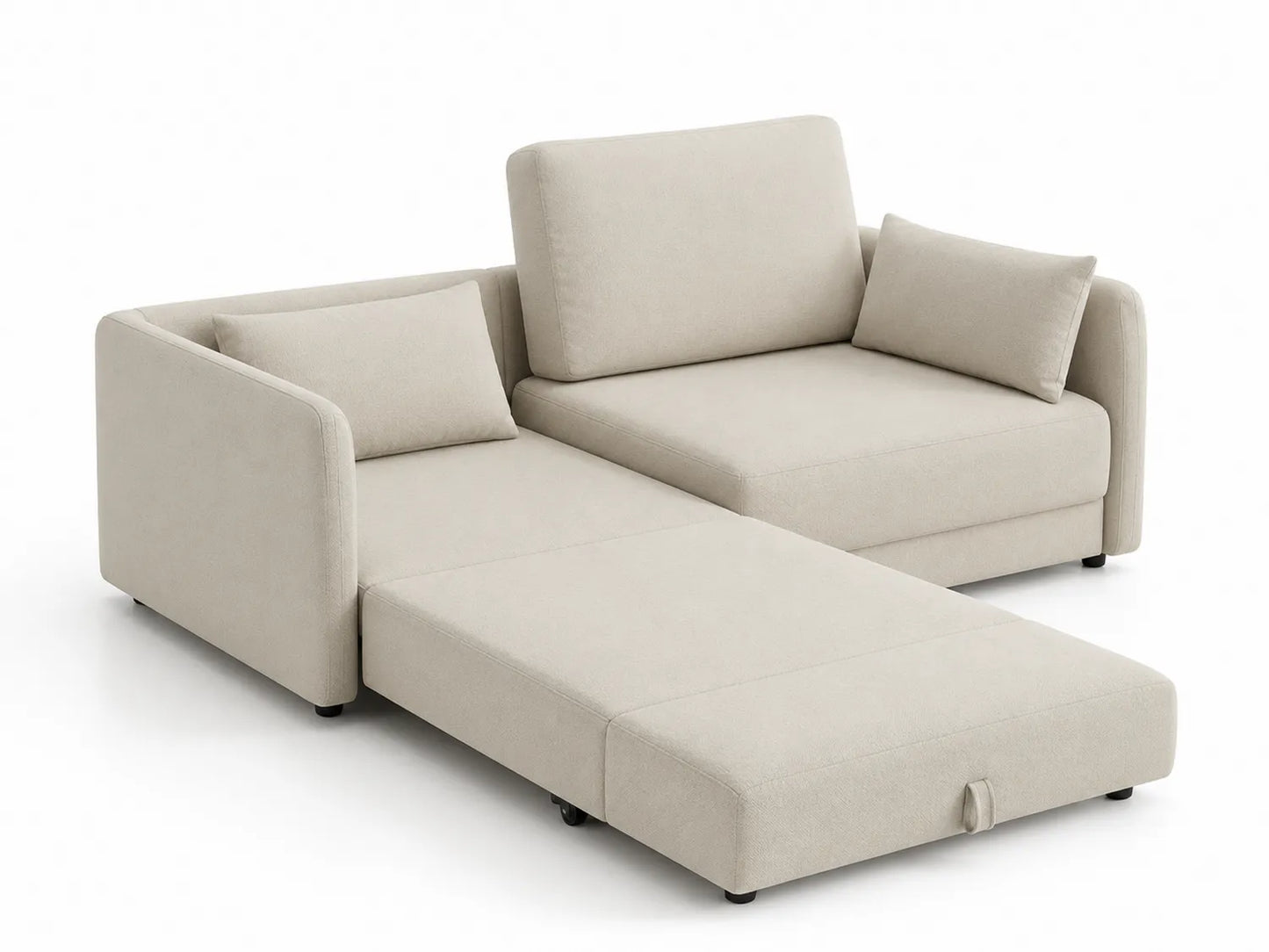 Canapé convertible en tissu beige avec coussins 210x140 cm