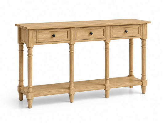 Console en bois de chêne avec 3 tiroirs