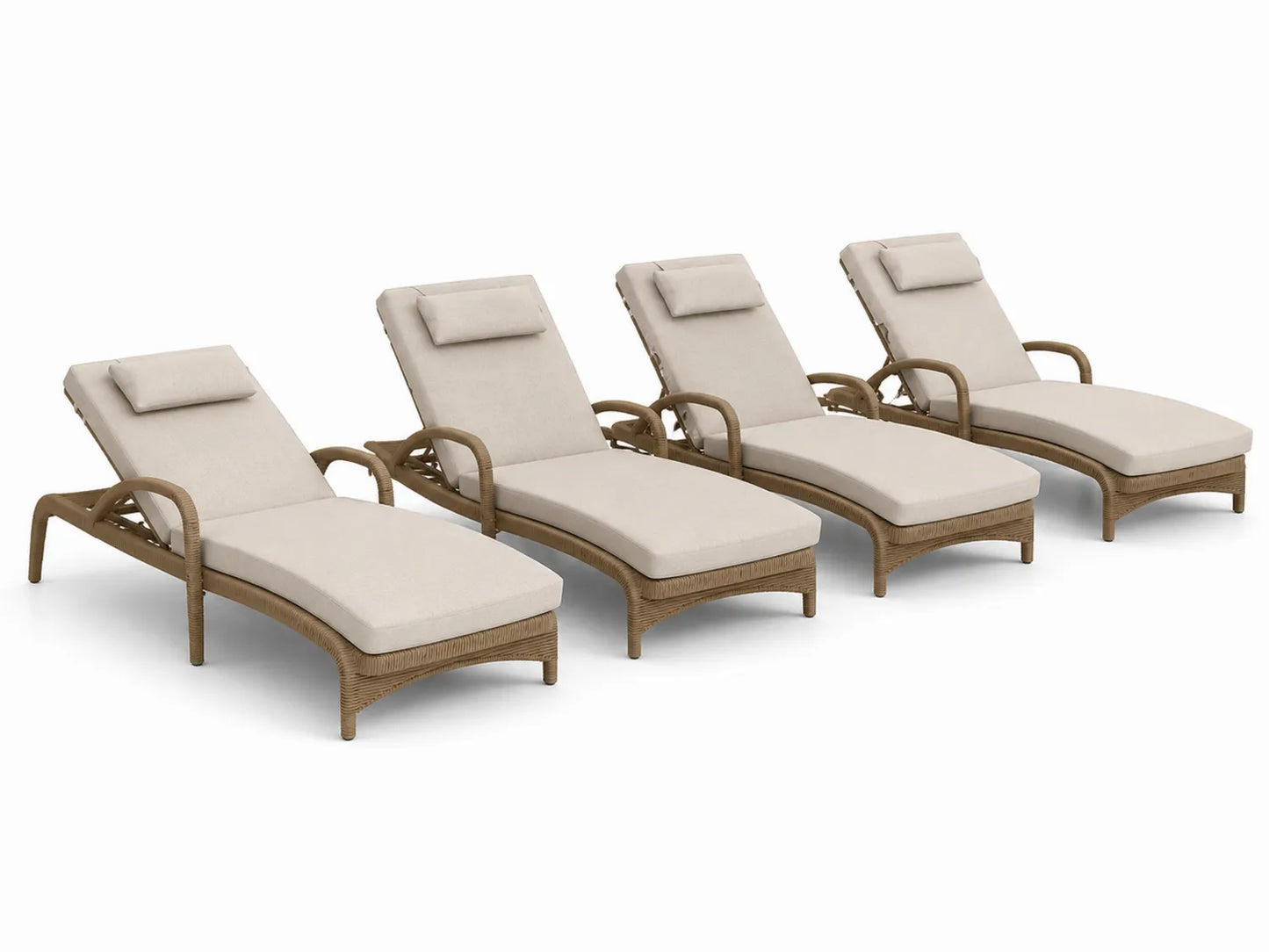 Ensemble de 4 chaises longues en résine tressée avec coussins crème