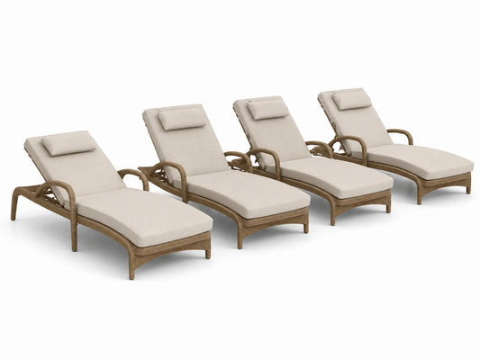 Ensemble de 4 chaises longues en résine tressée avec coussins crème