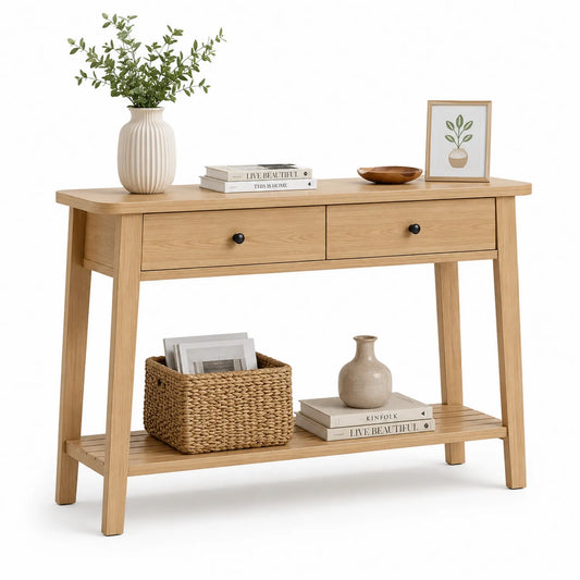 Console rectangulaire en bois de chêne avec tiroirs