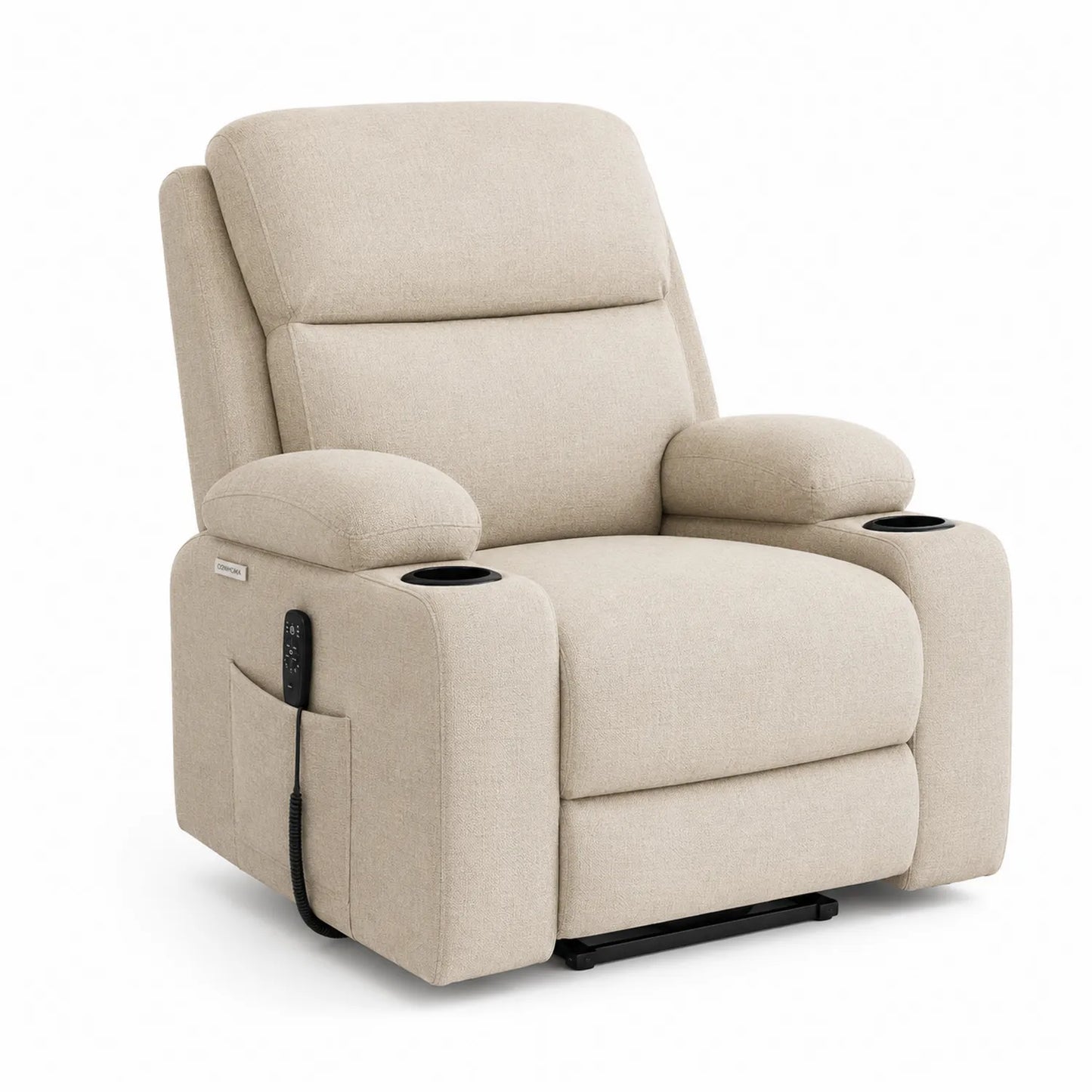 Fauteuil inclinable tissu beige avec porte-gobelets