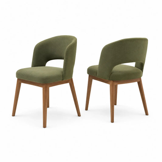Lot de 2 chaises en tissu vert avec pieds en bois