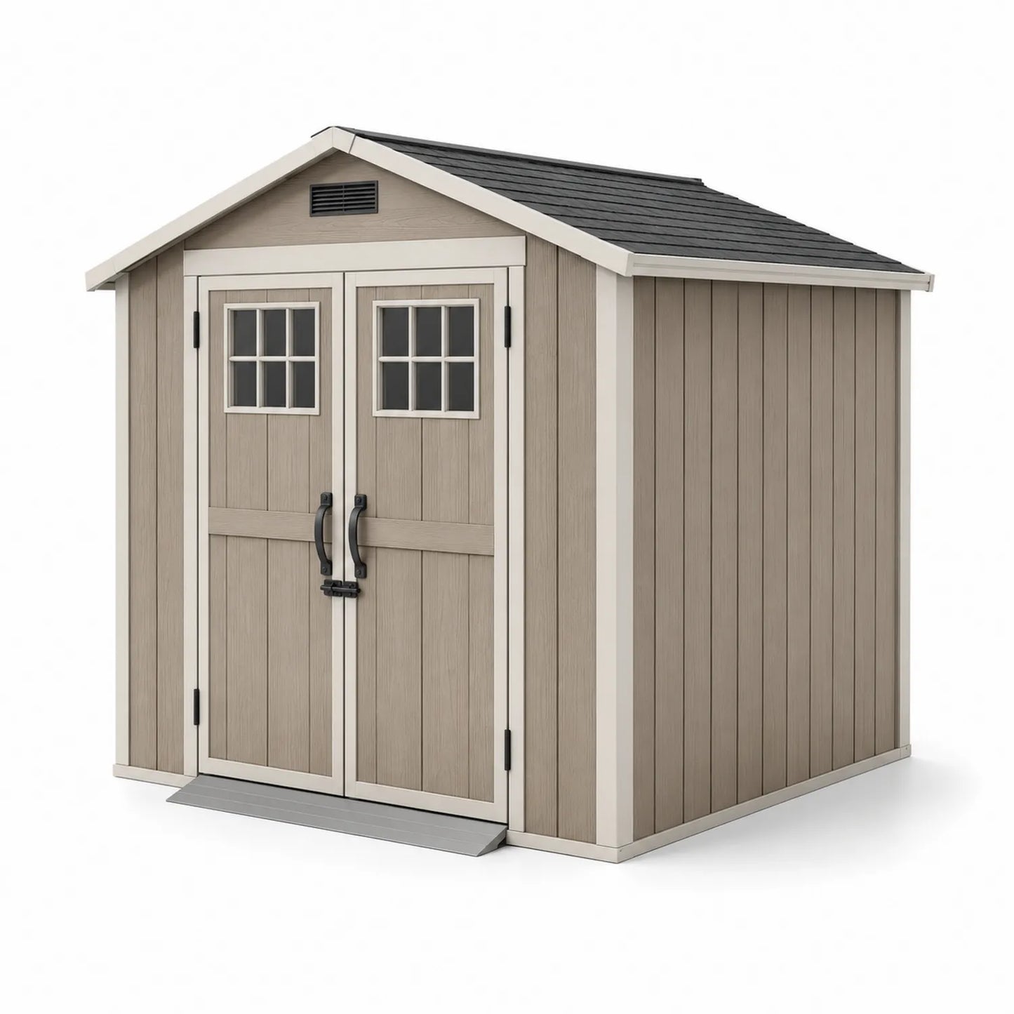 Abri de jardin en résine avec double porte et fenêtres 180 x 240 x 210 cm