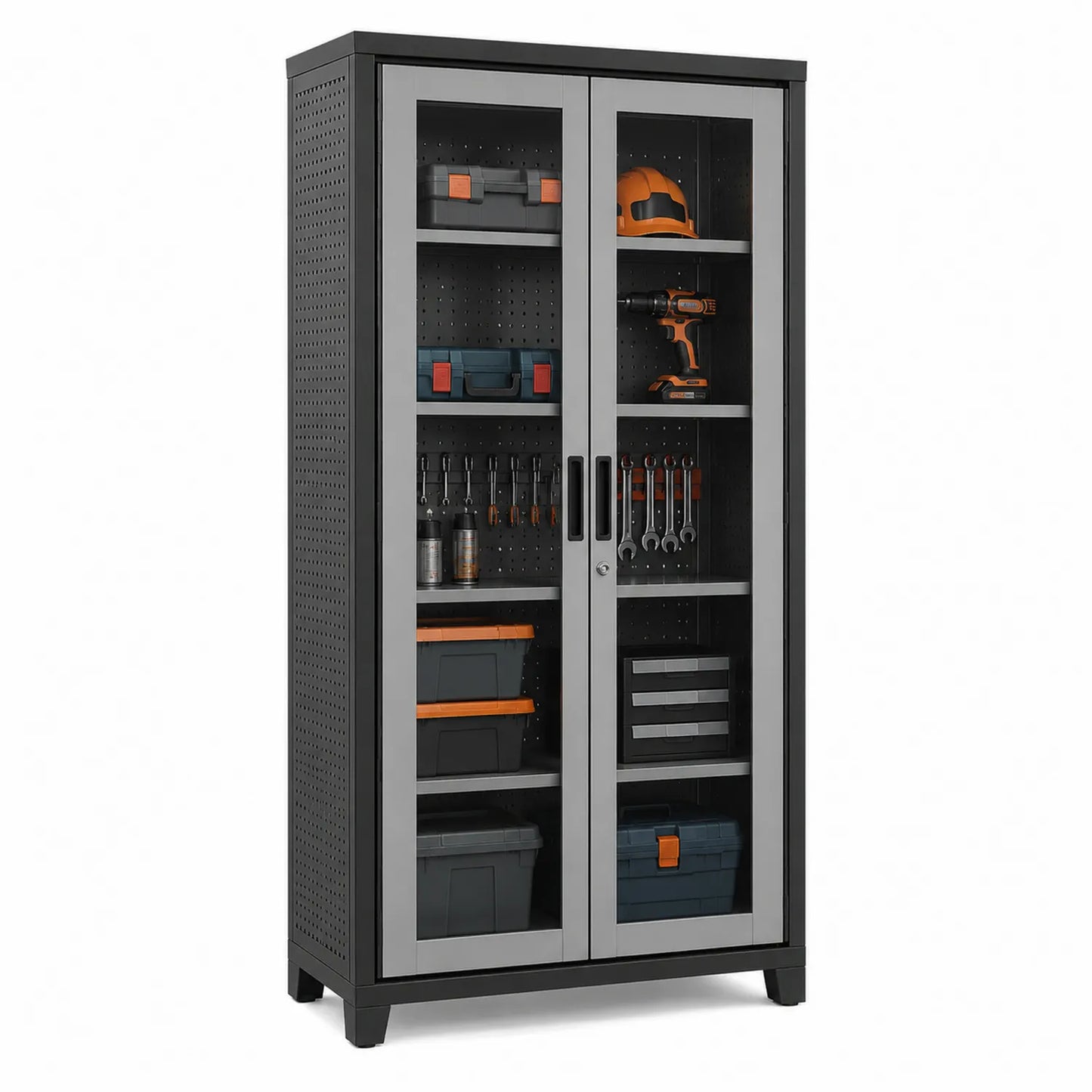Armoire de rangement en acier avec portes vitrées en verre trempé H200xL100xP40cm