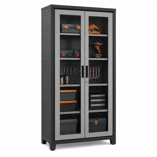 Armoire de rangement en acier avec portes vitrées en verre trempé H200xL100xP40cm