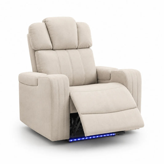 Fauteuil inclinable en tissu avec repose-pieds et éclairage LED
