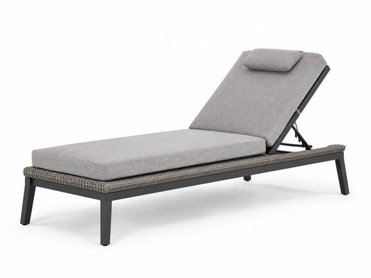 Chaise Longue Extérieure Aluminium Tissu Gris Réglable 195x65x35cm