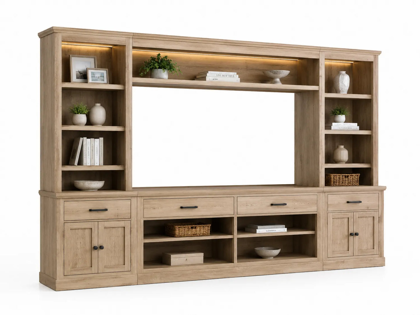 Meuble de salon en bois avec étagères et rangements 300x45x200 cm