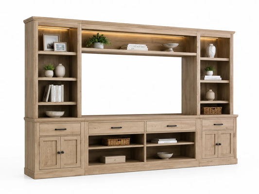 Meuble de salon en bois avec étagères et rangements 300x45x200 cm