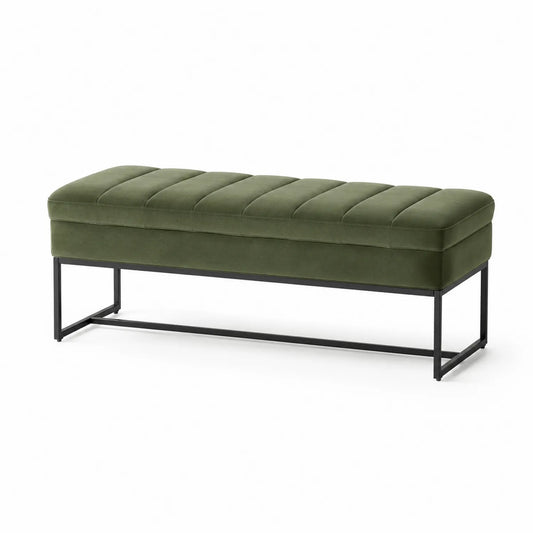 Banc en velours avec pieds en métal