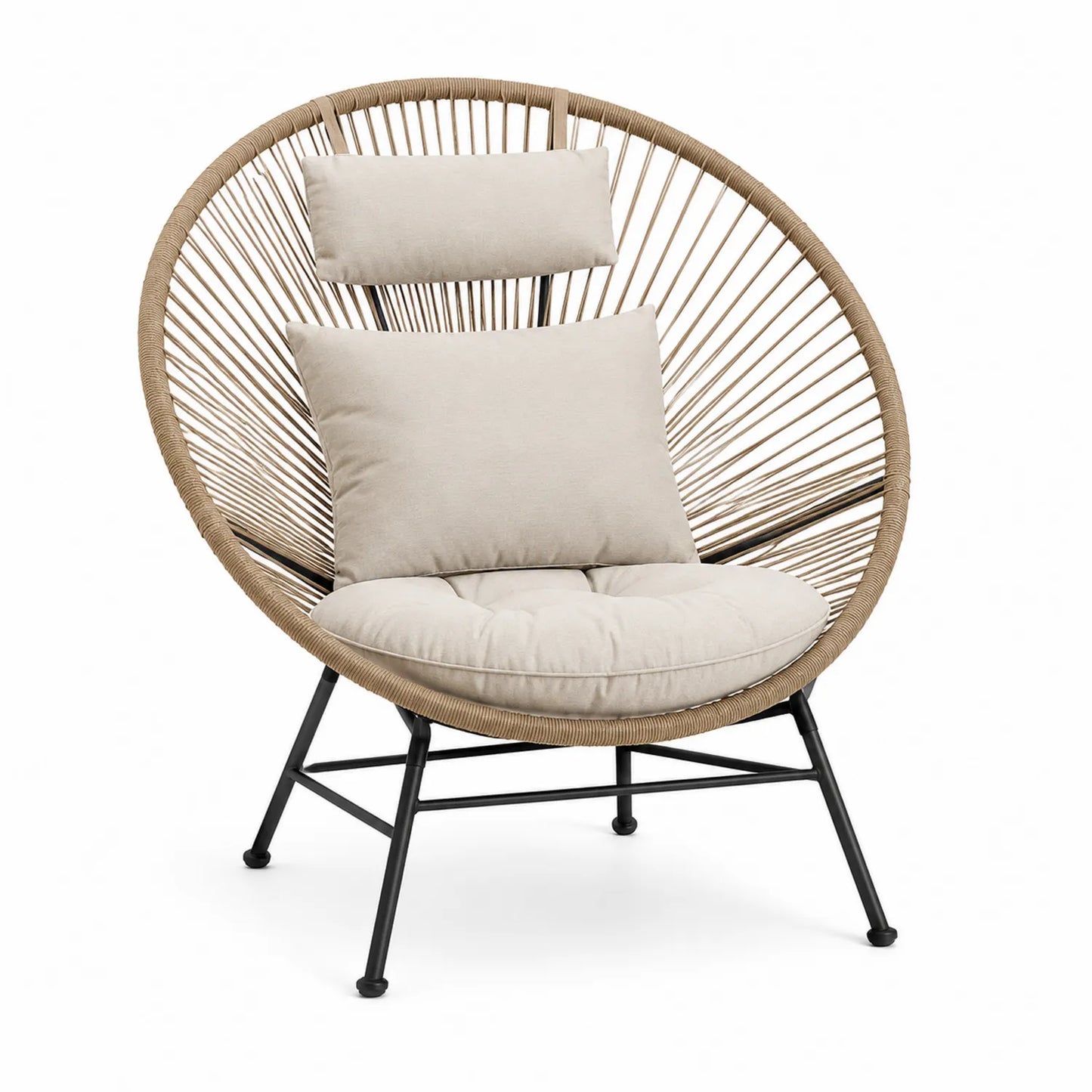 Chaise en acier et corde avec coussins beige