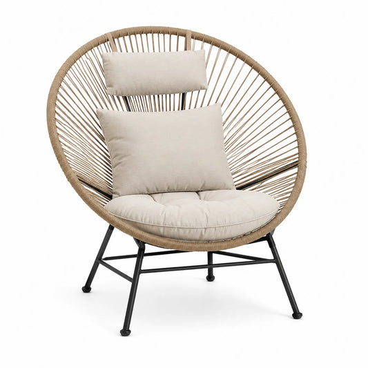 Chaise en acier et corde avec coussins beige