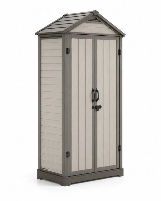 Armoire de rangement extérieur en résine beige/gris 70x50x180 cm