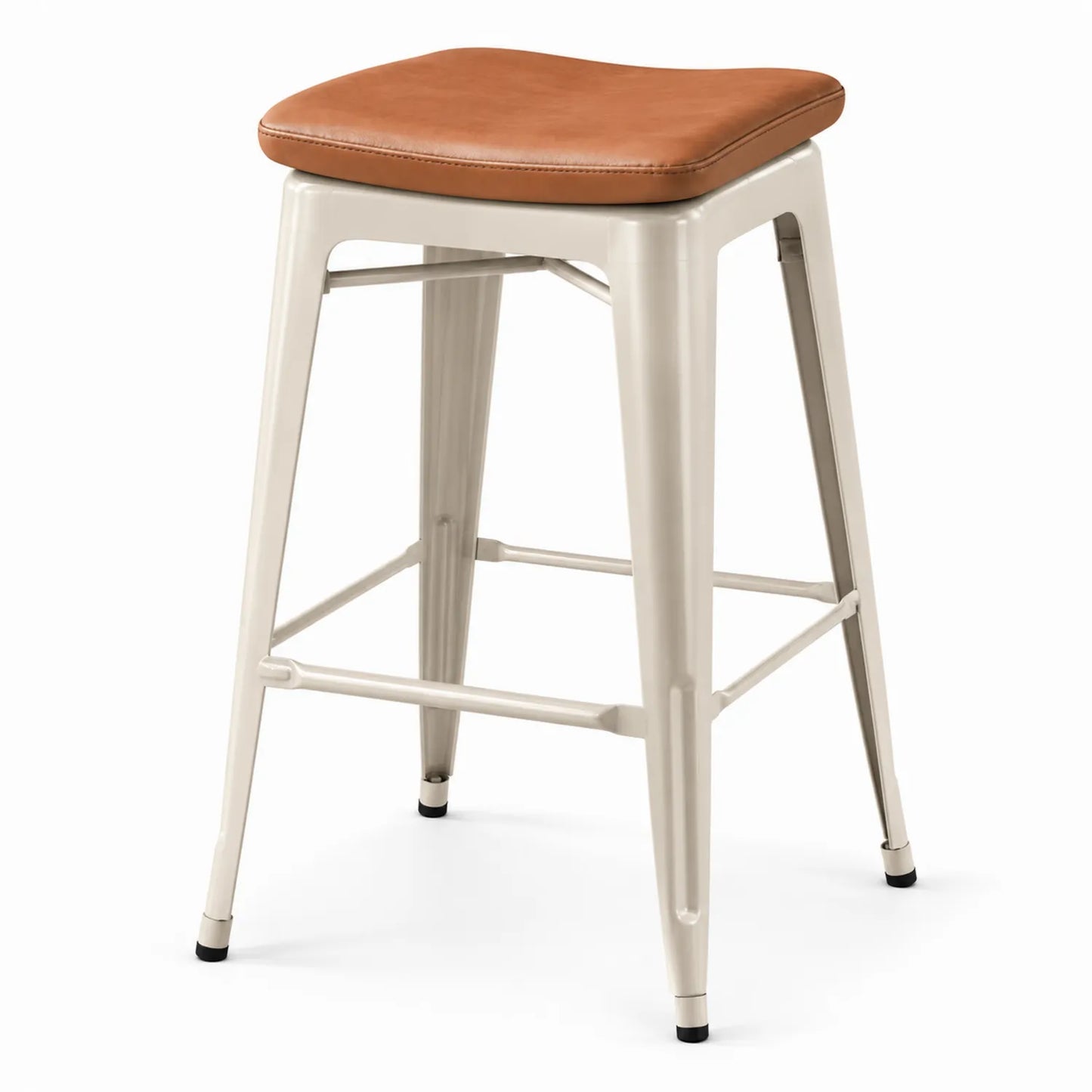 Tabouret de bar en métal avec assise en cuir synthétique brun 65 cm