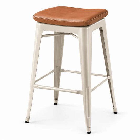 Tabouret de bar en métal avec assise en cuir synthétique brun 65 cm