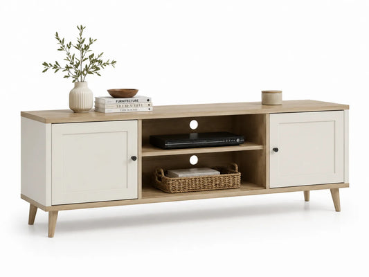 Meuble TV en bois MDF et aggloméré blanc et chêne