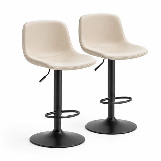 Lot de 2 tabourets de bar réglables en PU beige et acier noir