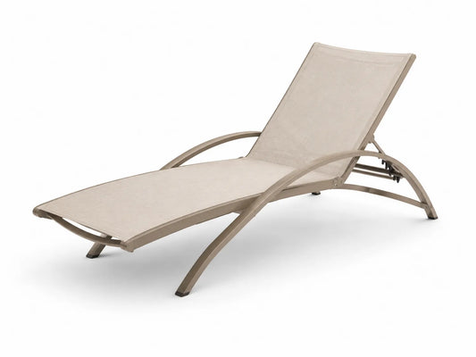 Chaise Longue en Aluminium et Tissu Textilène Beige pour Extérieur