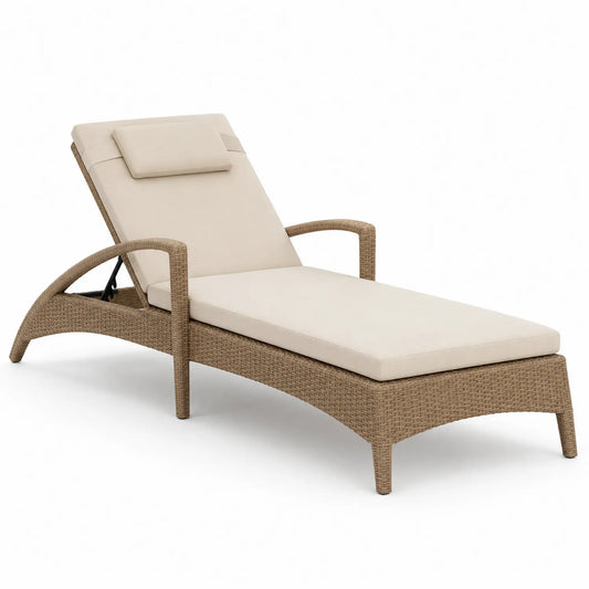 Chaise Longue d'Extérieur en Aluminium et Résine Tressée Beige