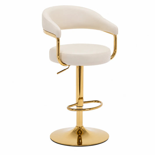Tabouret de bar en cuir synthétique blanc avec base en métal doré