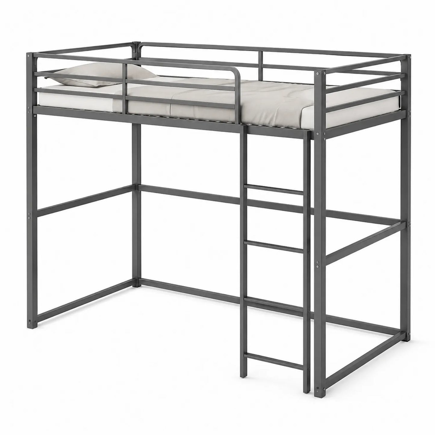 Lit mezzanine en métal avec échelle intégrée 90x200 cm gris