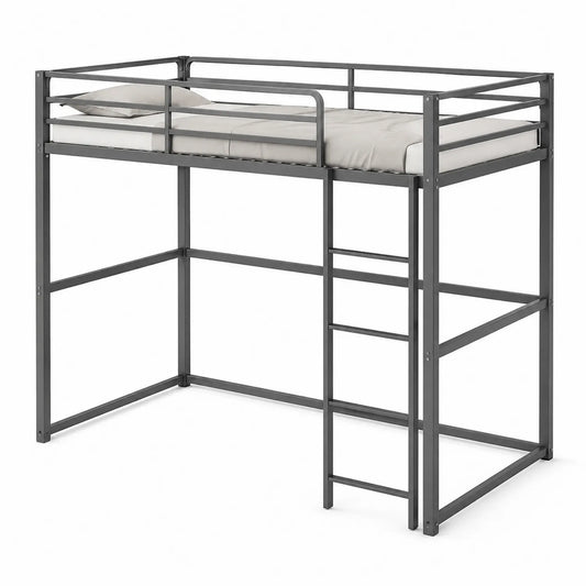 Lit mezzanine en métal avec échelle intégrée 90x200 cm gris