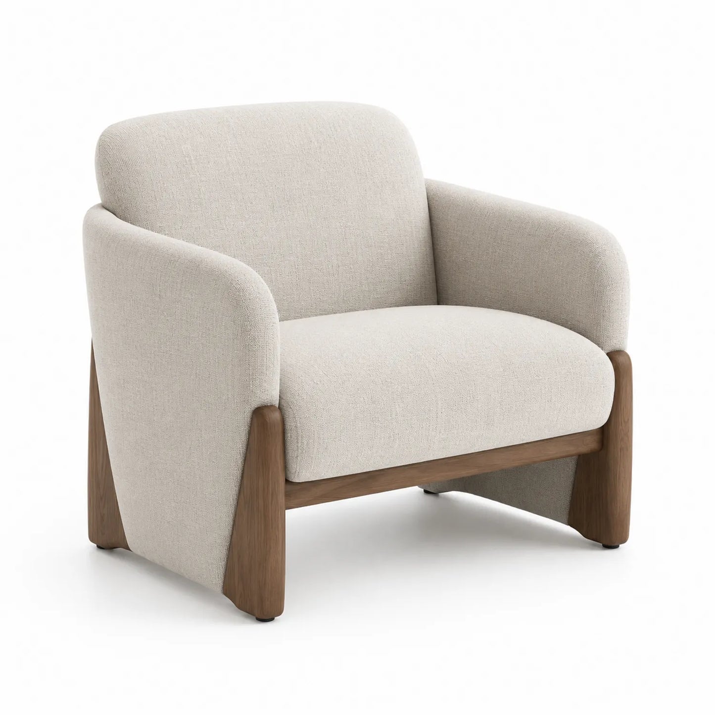 Fauteuil en tissu polyester beige avec structure en chêne